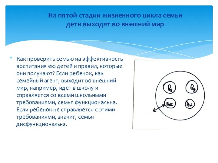 На пятой стадии жизненного цикла семьи дети выходят во внешний мир