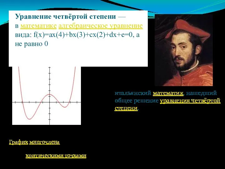 итальянский математик, нашедший общее решение уравнения четвёртой степени. Уравнение четвёртой степени