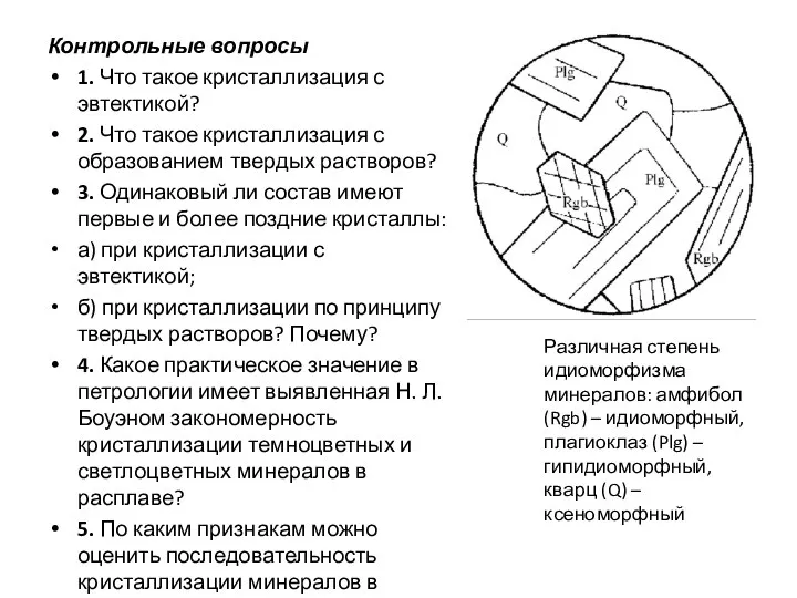 Контрольные вопросы 1. Что такое кристаллизация с эвтектикой? 2. Что такое