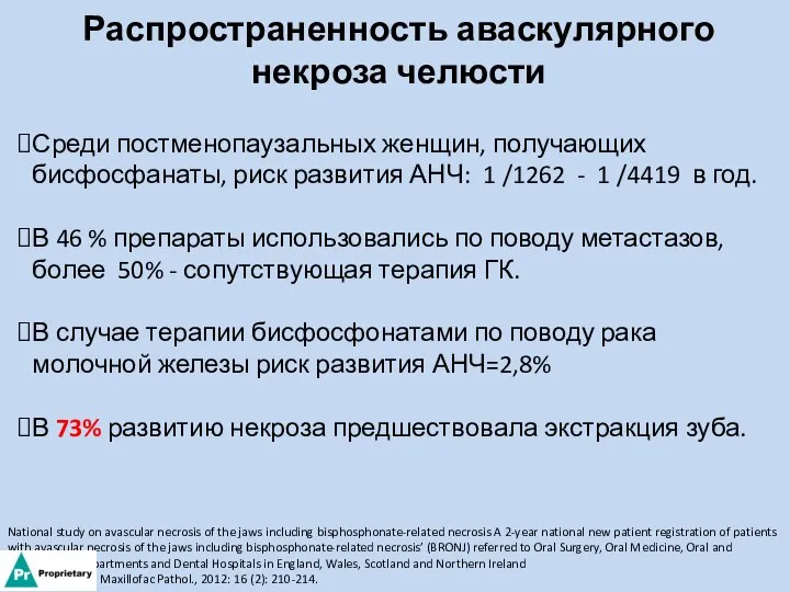 Распространенность аваскулярного некроза челюсти National study on avascular necrosis of the