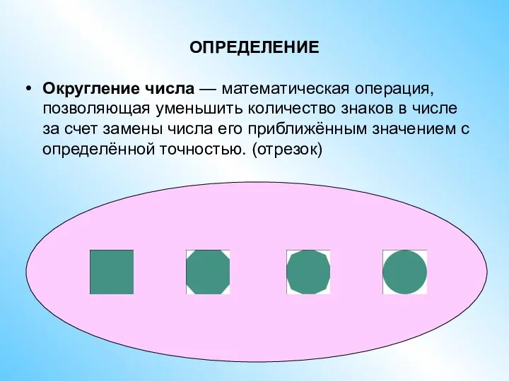 ОПРЕДЕЛЕНИЕ Округление числа — математическая операция, позволяющая уменьшить количество знаков в