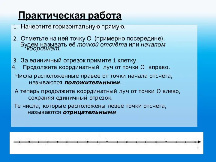 Практическая работа 1. Начертите горизонтальную прямую. 2. Отметьте на ней точку