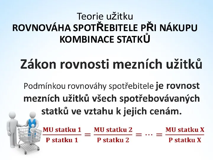 Teorie užitku ROVNOVÁHA SPOTŘEBITELE PŘI NÁKUPU KOMBINACE STATKŮ