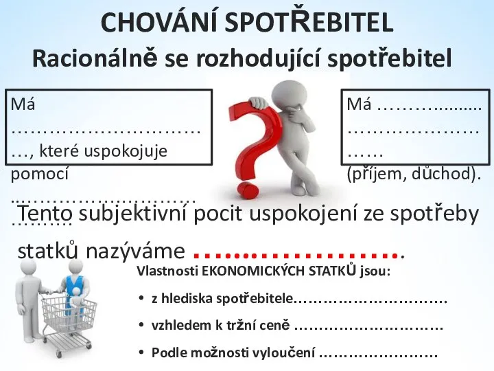 Má ……………………………, které uspokojuje pomocí ..…………….…………………. Racionálně se rozhodující spotřebitel Má