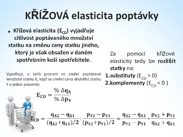 KŘÍŽOVÁ elasticita poptávky Za pomocí křížové elasticity tedy lze rozlišit statky