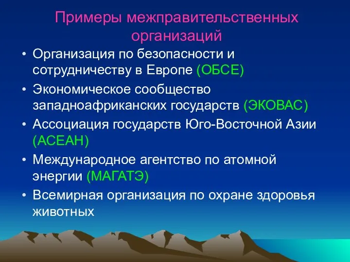 Примеры межправительственных организаций Организация по безопасности и сотрудничеству в Европе (ОБСЕ)