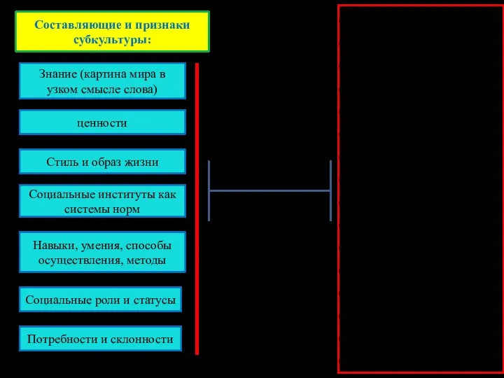 Составляющие и признаки субкультуры: Знание (картина мира в узком смысле слова)