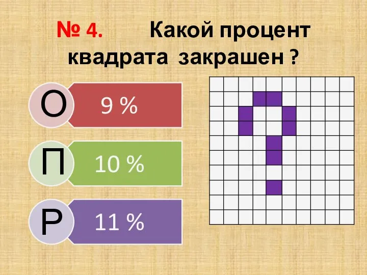 № 4. Какой процент квадрата закрашен ? О П Р