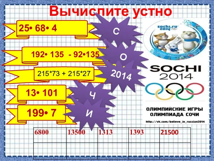 Вычислите устно 192• 135 - 92•135 13• 101 25• 68• 4