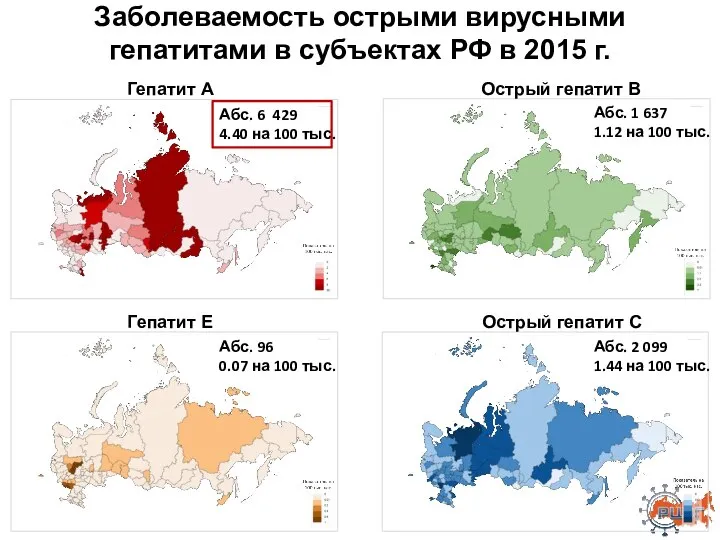 Заболеваемость острыми вирусными гепатитами в субъектах РФ в 2015 г. Гепатит