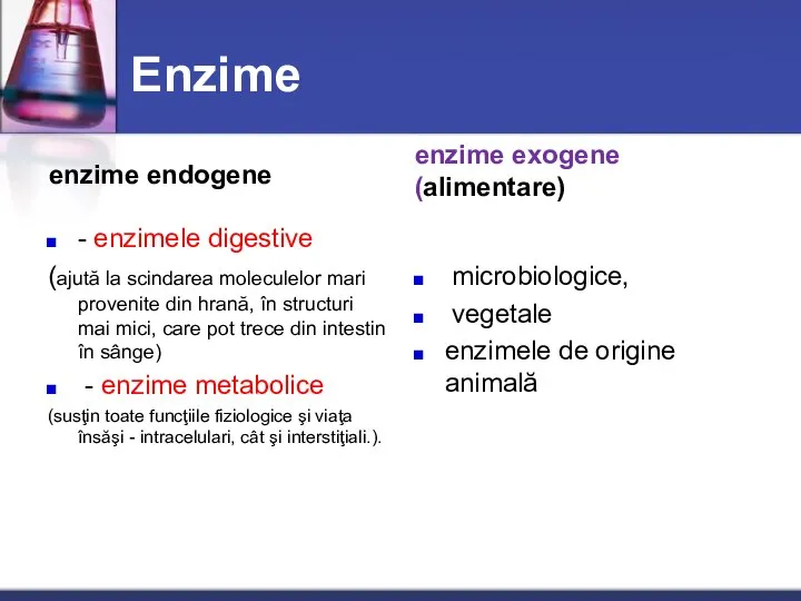 Enzime enzime endogene - enzimele digestive (ajută la scindarea moleculelor mari