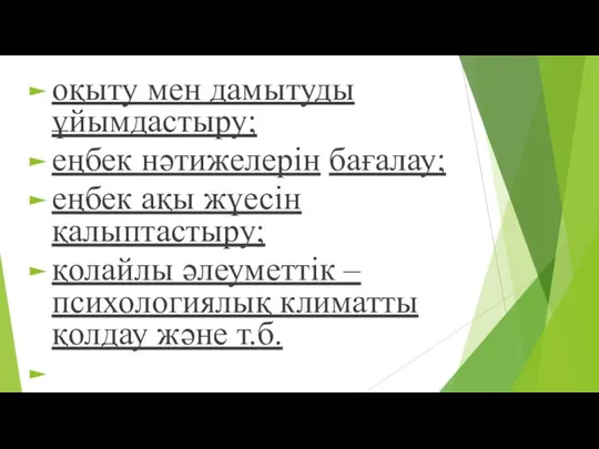 оқыту мен дамытуды ұйымдастыру; еңбек нәтижелерін бағалау; еңбек ақы жүесін қалыптастыру;