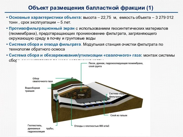 Объект размещения балластной фракции (1) Основные характеристики объекта: высота – 22,75