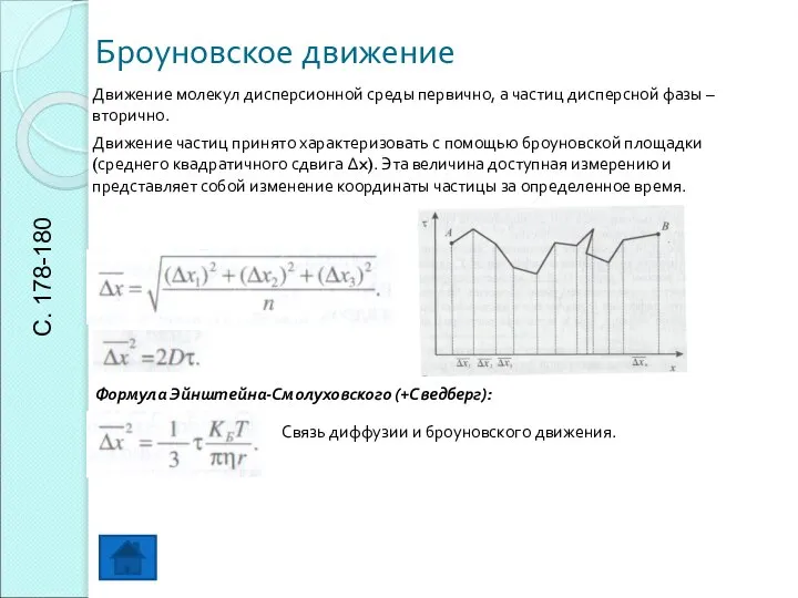 Броуновское движение Движение молекул дисперсионной среды первично, а частиц дисперсной фазы