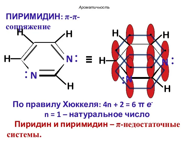 По правилу Хюккеля: 4n + 2 = 6 π е- n