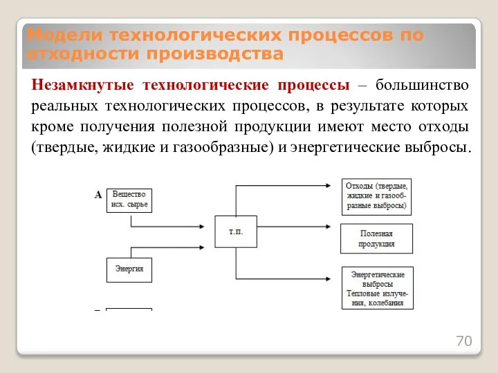 Незамкнутые технологические процессы – большинство реальных технологических процессов, в результате которых