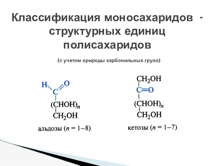 Классификация моносахаридов - структурных единиц полисахаридов (с учетом природы карбонильных групп)