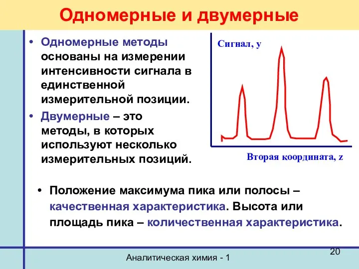 Аналитическая химия - 1 Одномерные и двумерные Одномерные методы основаны на