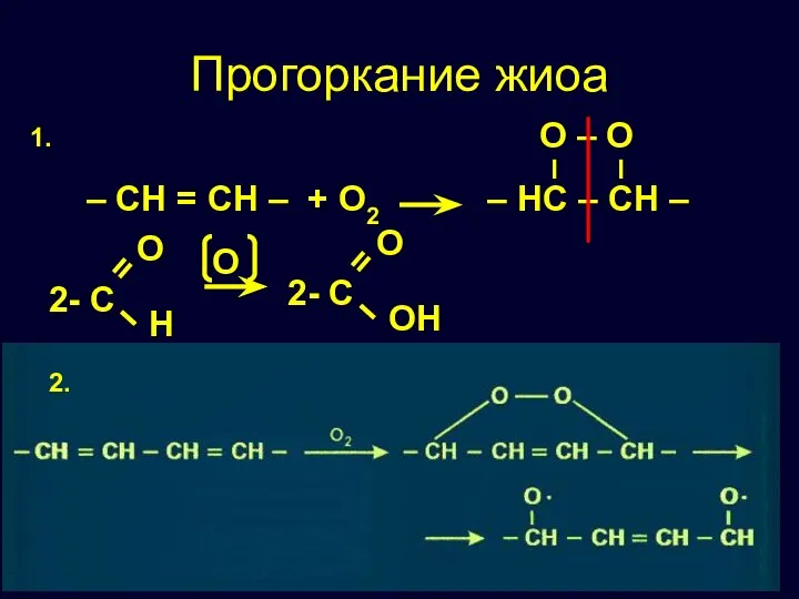 1. Прогоркание жиоа 2. – CH = CH – + O2