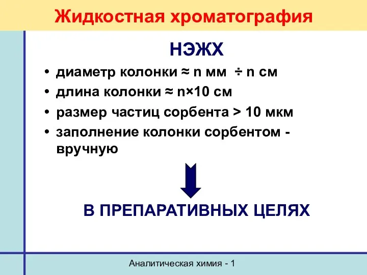 Аналитическая химия - 1 НЭЖХ диаметр колонки ≈ n мм ÷