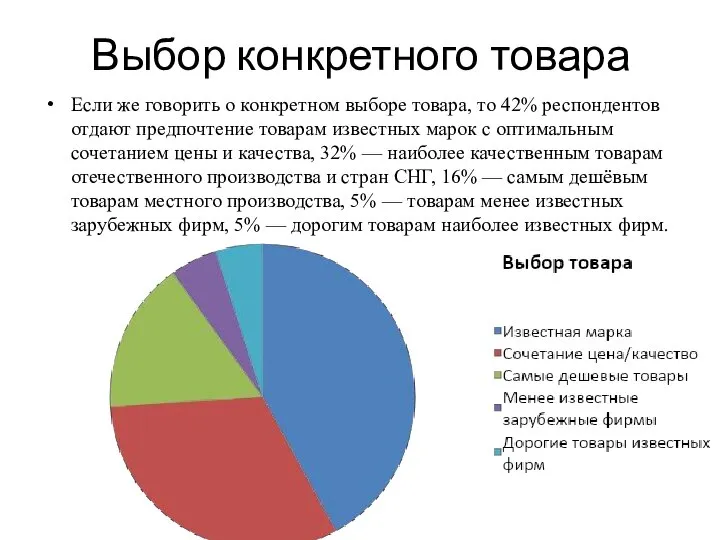 Выбор конкретного товара Если же говорить о конкретном выборе товара, то