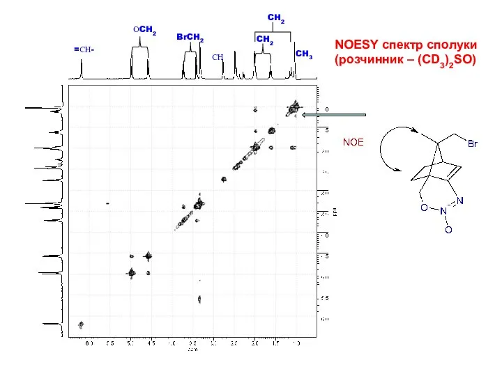 CH3 CH2 CH2 ОCH2 BrCH2 =СН- СН NOESY спектр сполуки (розчинник – (CD3)2SO)