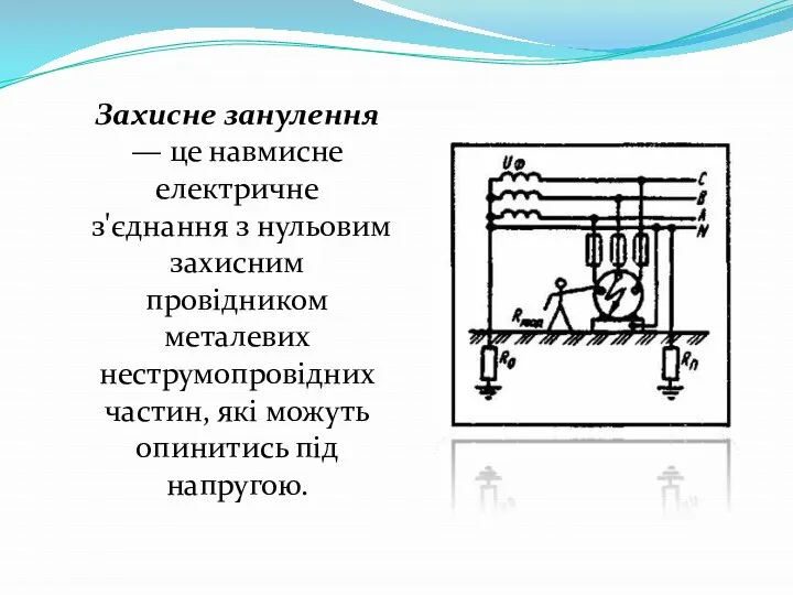 Захисне занулення — це навмисне електричне з'єднання з нульовим захисним провідником