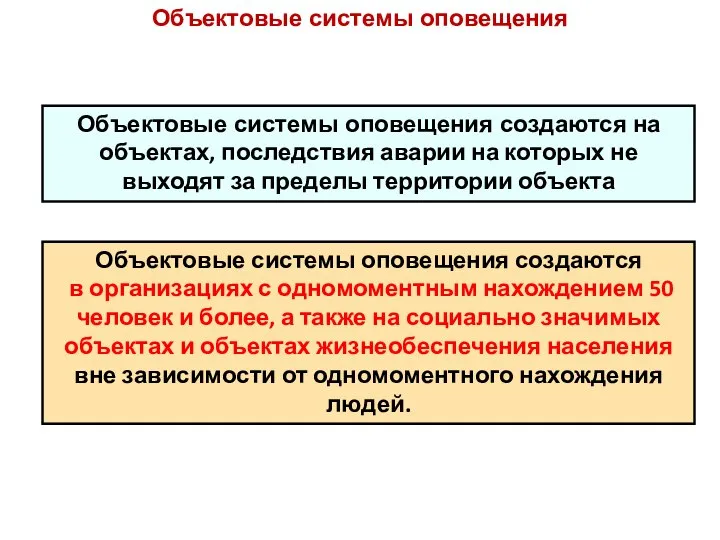 Объектовые системы оповещения создаются на объектах, последствия аварии на которых не