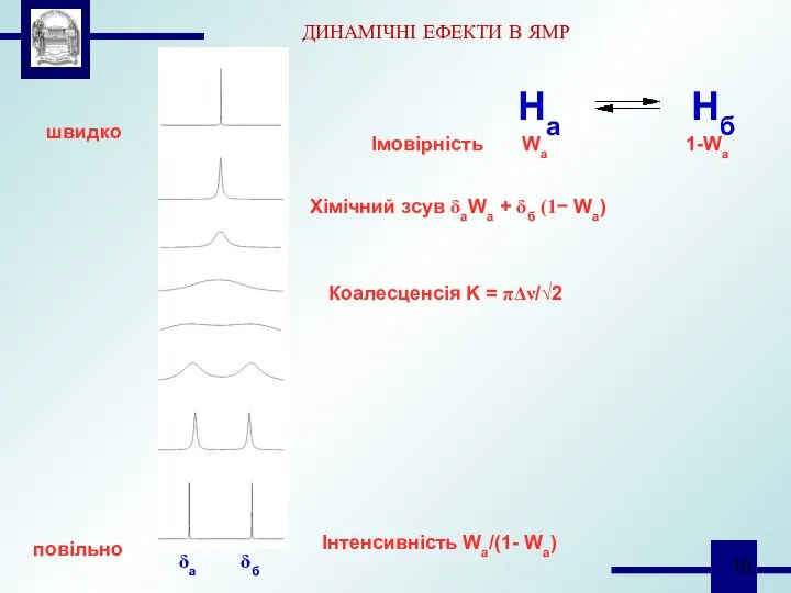 ДИНАМІЧНІ ЕФЕКТИ В ЯМР На Нб Імовірність Wa 1-Wa Інтенсивність Wa/(1-