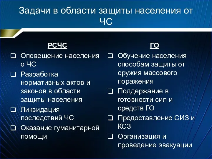 Задачи в области защиты населения от ЧС РСЧС Оповещение населения о