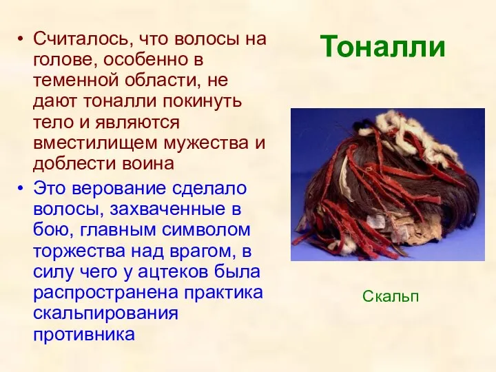 Тоналли Считалось, что волосы на голове, особенно в теменной области, не