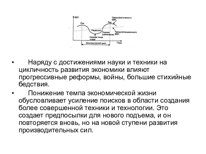 Наряду с достижениями науки и техники на цикличность развития экономики влияют