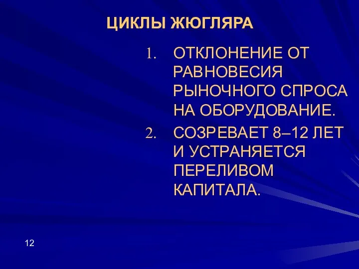 ЦИКЛЫ ЖЮГЛЯРА ОТКЛОНЕНИЕ ОТ РАВНОВЕСИЯ РЫНОЧНОГО СПРОСА НА ОБОРУДОВАНИЕ. СОЗРЕВАЕТ 8–12