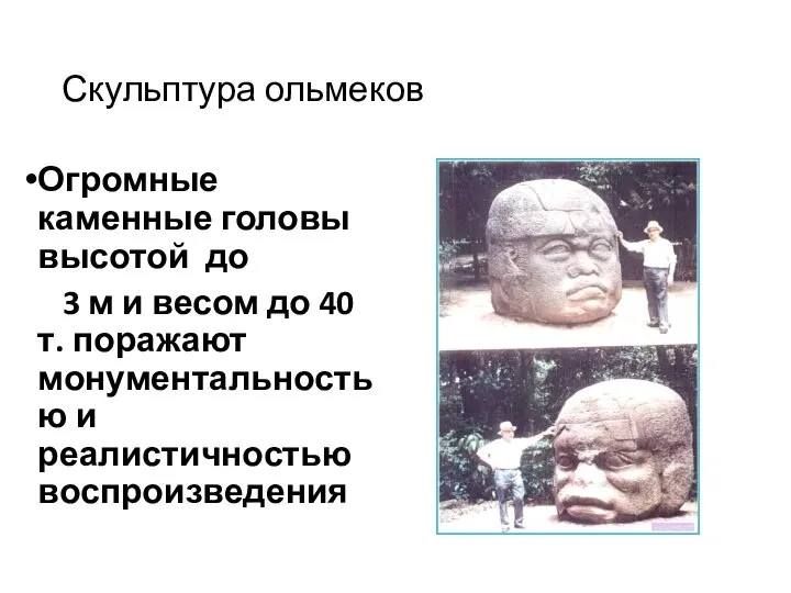 Скульптура ольмеков Огромные каменные головы высотой до 3 м и весом