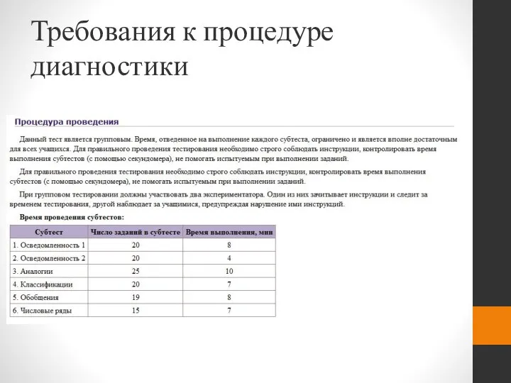 Требования к процедуре диагностики