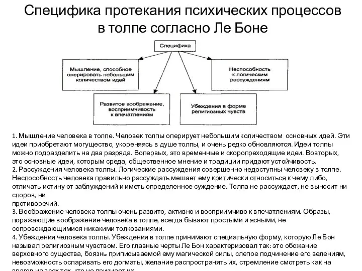 Специфика протекания психических процессов в толпе согласно Ле Боне 1. Мышление