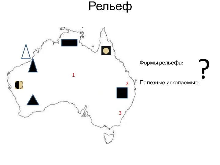 Рельеф 1 2 3 Формы рельефа: Полезные ископаемые: ?