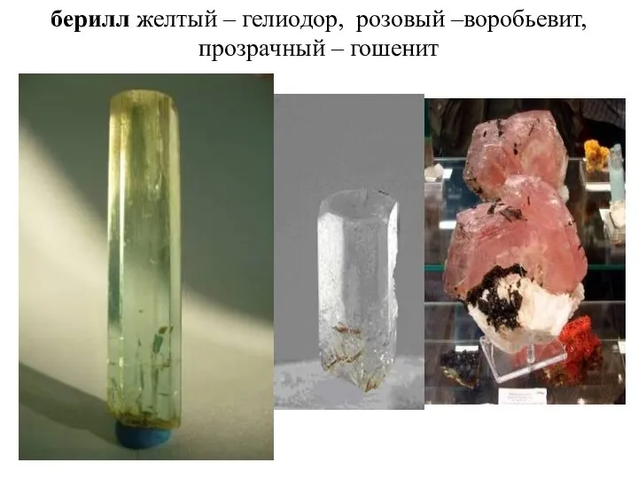 берилл желтый – гелиодор, розовый –воробьевит, прозрачный – гошенит