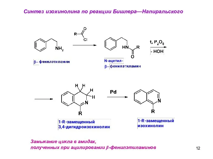 Синтез изохинолина по реакции Бишлера—Напиральского Замыкание цикла в амидах, полученных при ацилировании β-фенилэтиламинов