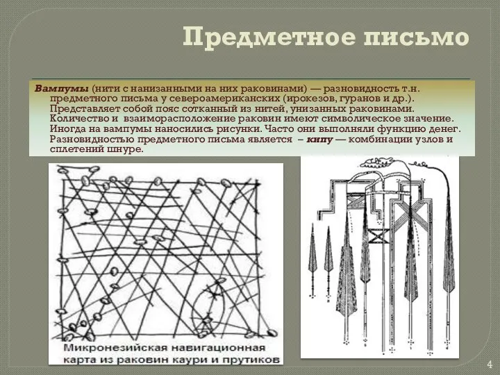 Предметное письмо Вампумы (нити с нанизанными на них раковинами) — разновидность