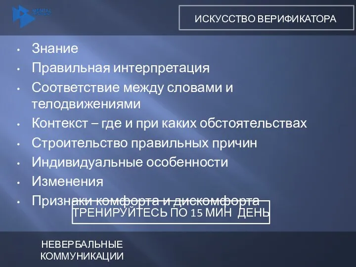 Знание Правильная интерпретация Соответствие между словами и телодвижениями Контекст – где