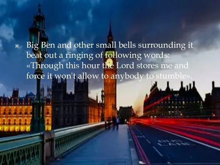 Big Ben and other small bells surrounding it beat out a