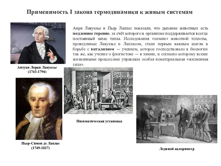 Антуан Лоран Лавуазье (1743-1794) Пьер-Симон де Лаплас (1749-1827) Анри Лавуазье и