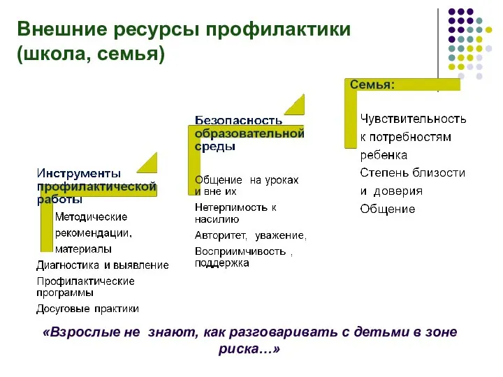 Внешние ресурсы профилактики (школа, семья) «Взрослые не знают, как разговаривать с детьми в зоне риска…»