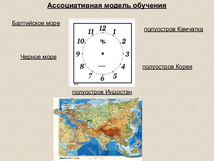 Ассоциативная модель обучения полуостров Камчатка полуостров Индостан Черное море Балтийское море полуостров Корея