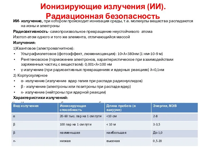 Ионизирующие излучения (ИИ).Радиационная безопасность ИИ- излучение, при котором происходит ионизация среды,