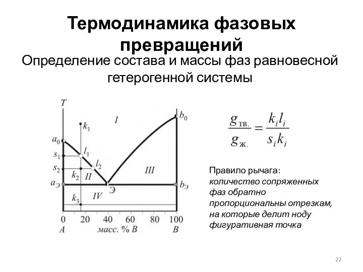 Термодинамика фазовых превращений Определение состава и массы фаз равновесной гетерогенной системы