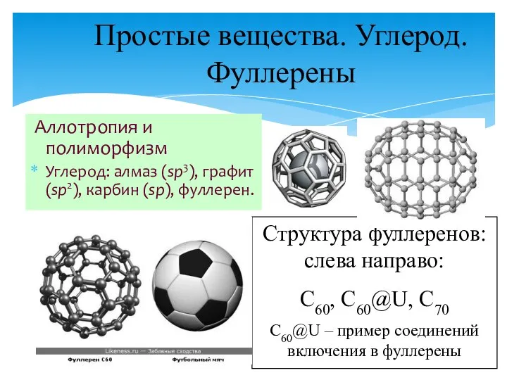 Простые вещества. Углерод. Фуллерены Аллотропия и полиморфизм Углерод: алмаз (sp3), графит