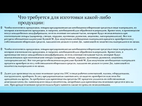 Что требуется для изготовки какой-либо продукции: Чтобы изготовить продукцию, товары предпринимателю