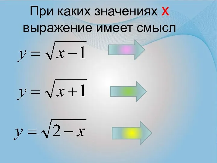 При каких значениях х выражение имеет смысл х ≥1 х ≥-1 х≤2